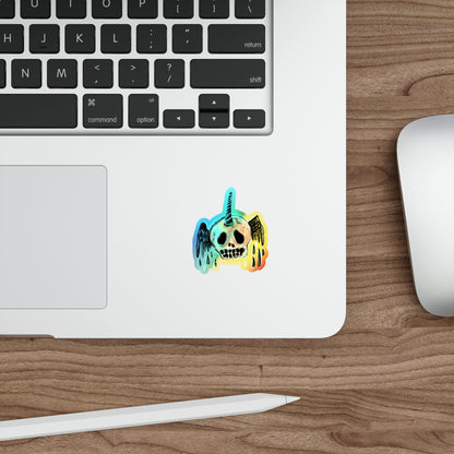 Winged Unicorn Cupcake Skull of Doom - Holographic Sticker