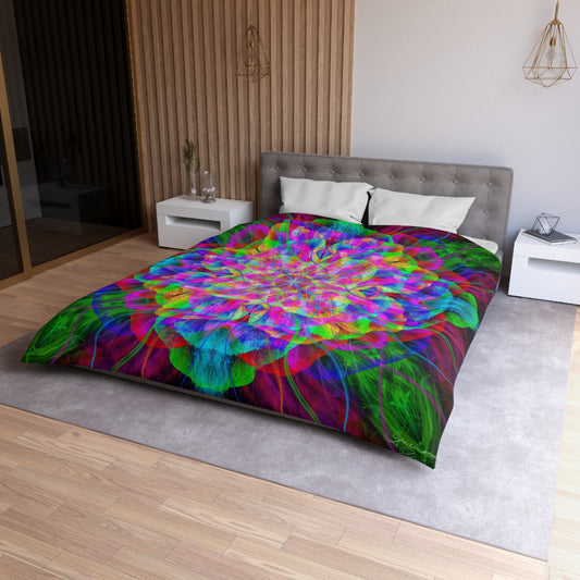 "Chakra Fire Flower" Cosmic Mandala - Microfiber Duvet Cover