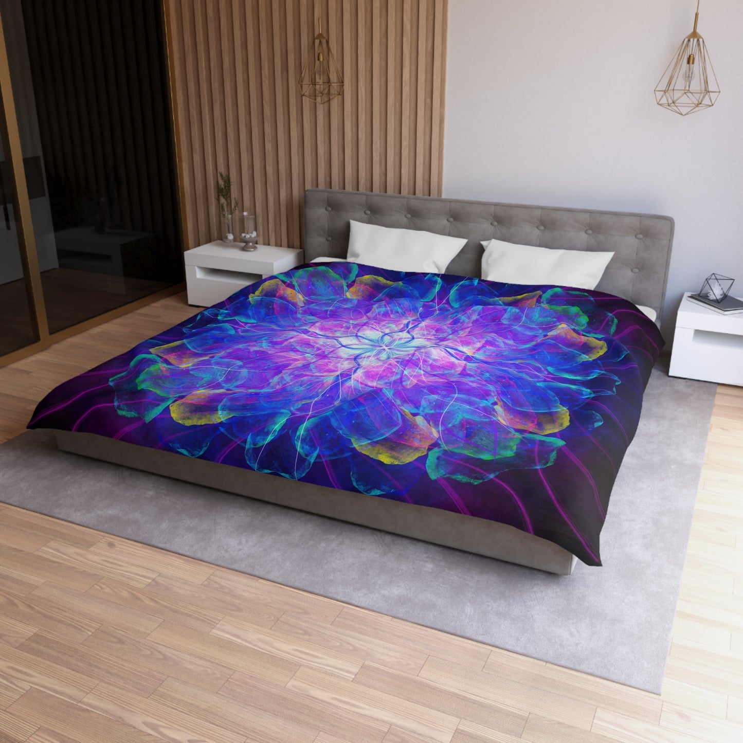 Cosmic Lotus Flower Microfiber Duvet Cover