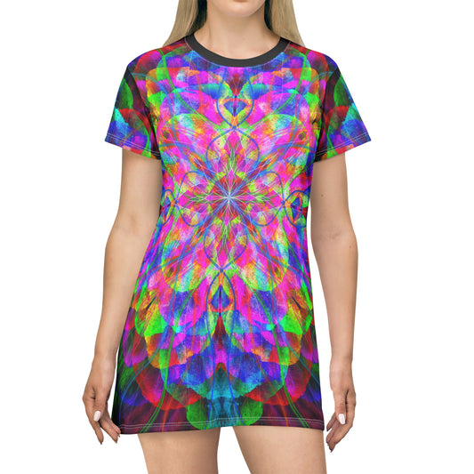 "Chakra Fire Flower" Cosmic Mandala - T-Shirt Dress