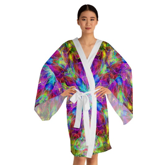 "Golden Chakra Sunrise" Cosmic Mandala - Long Sleeve Kimono Robe