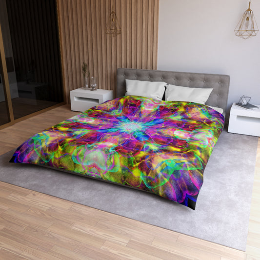 "Golden Chakra Sunrise" Cosmic Mandala - Microfiber Duvet Cover