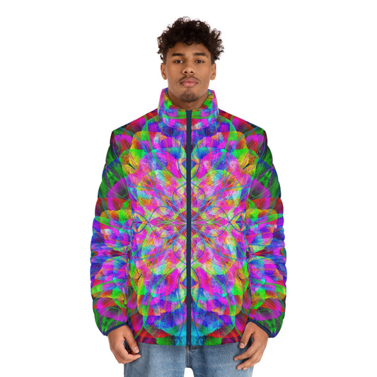 "Chakra Fire Flower" Cosmic Mandala - Puffer Jacket