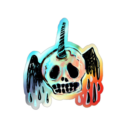 Winged Unicorn Cupcake Skull of Doom - Holographic Sticker