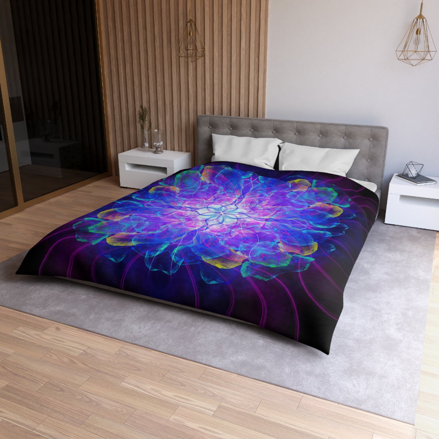 Cosmic Lotus Flower Microfiber Duvet Cover